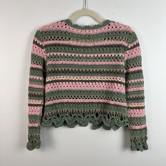 Boston Proper Crochet Cardigan Sweater‎ M Cropped One Button Granny Cottagecore - Picture 5 of 10